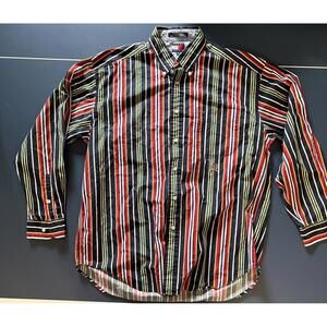 Tommy Hilfiger Vintage y2k Button Down Collared Striped Shirt large Embroidered